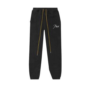 Rhude Black Sweatpants with Yellow Drawstrings